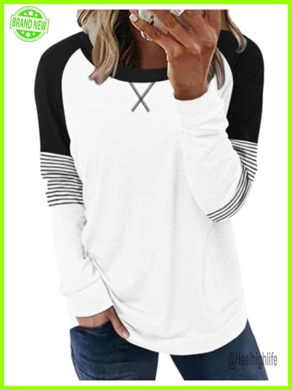 Womens Crewneck Sweatshirt Loose Fit Long Sleeve Tunic Top with Pockets
